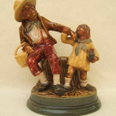 Statuette en terre cuite le père et la fille polychrome Bernhard Bloch fin 19