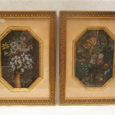 2 Tableaux Pastel Bouquets de Fleurs d'insectes datée 1869 signé Napoléon iii